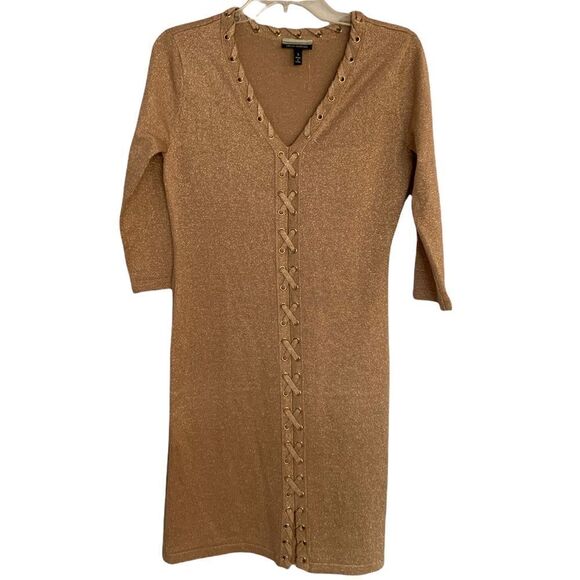 Allison Brittney Metallic Mauve Lace Up Sweater Dress - Picture 8 of 8